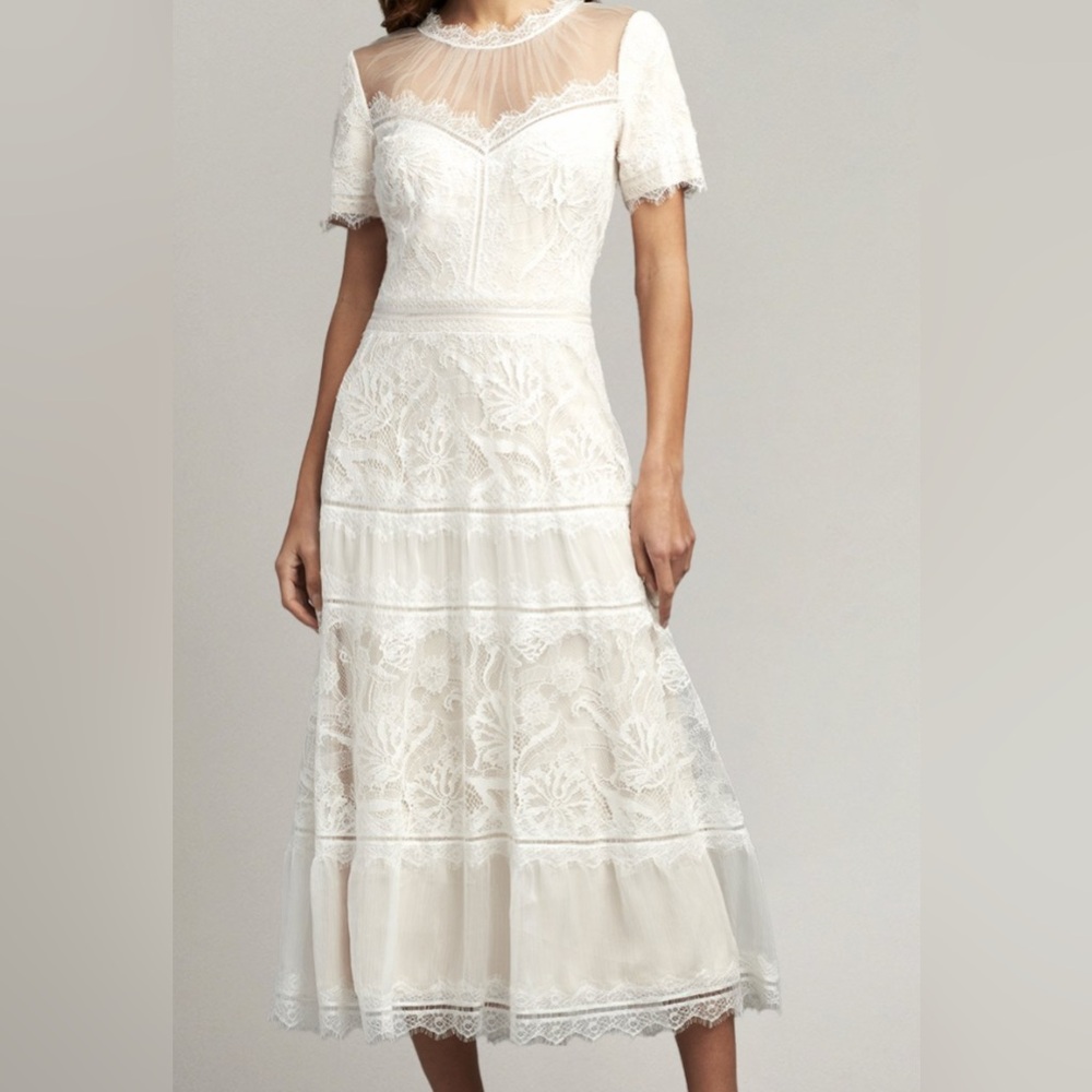 Tadashi Shoji Ivory Lace Long Sleeve Dress Bridal.